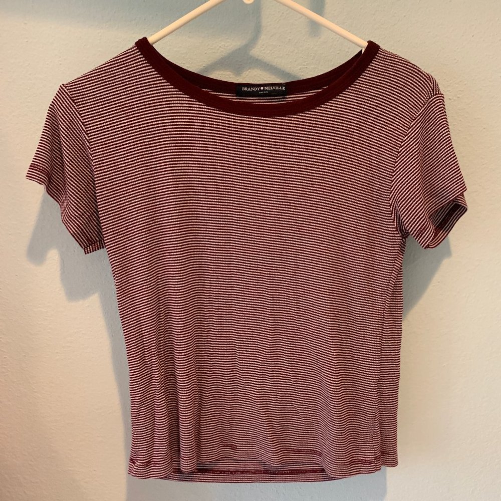 Brandy Melville Maroon Striped T-Shirt